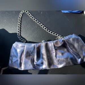 Shimmer Metallic Silver Shoulder Clutch with Chain Strap